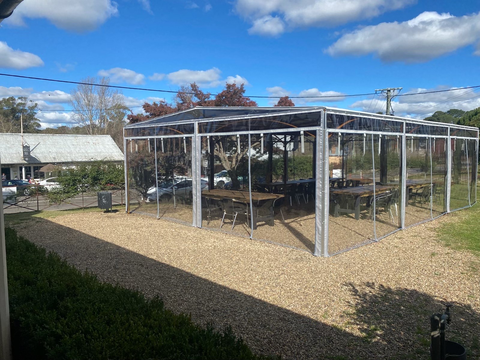 Outdoor room and PVC walls of Eschalot Restaurant